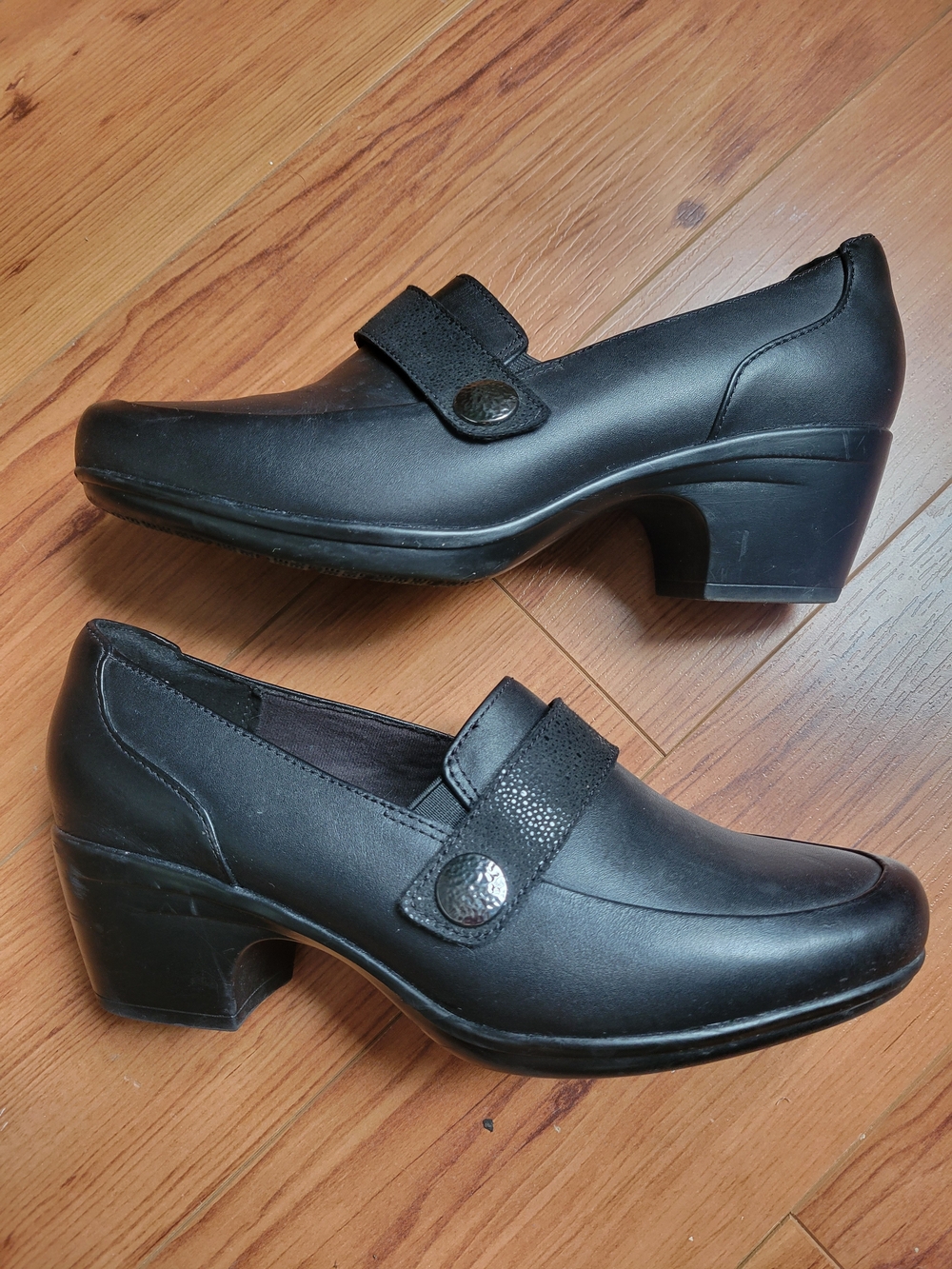 Clarks Black Low Block Heel Slip-On Pumps